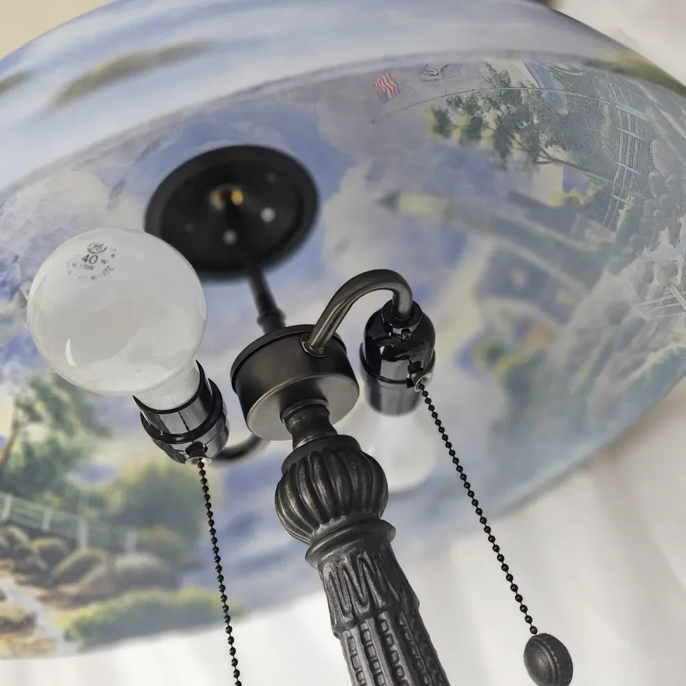 Limited Edition Thomas Kinkade  Reverse Painted Lamp “A Light in the Storm” Auth